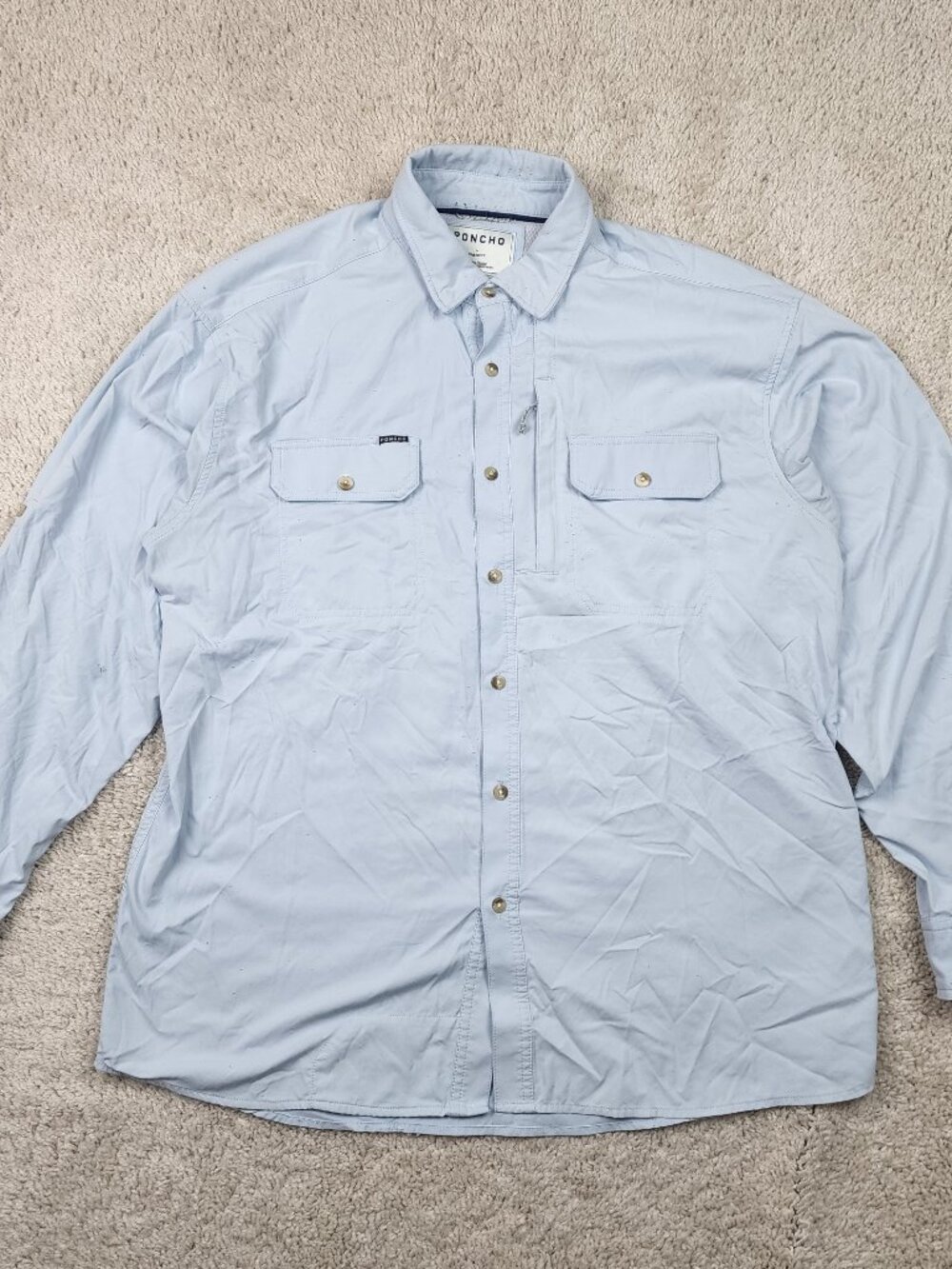 Poncho Shirt Large L Blue Regular Fit Magnetic Pocket fishing USA Lightweight